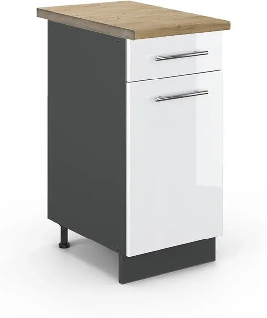 Vicco Küchenunterschrank Fame-Line in Weiß Hochglanz und Anthrazit mit Eiche-Optik, B: 40 cm, H: 82 cm, T: 60 cm - Bild 1