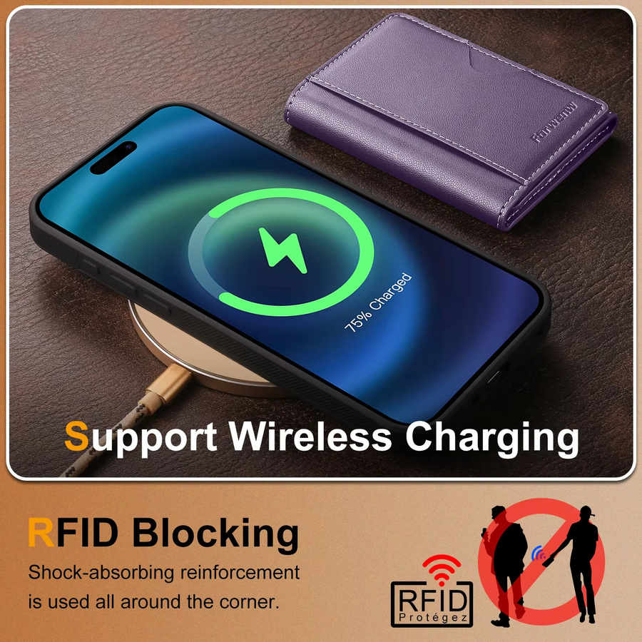 Aierkeba Anti-Diebstahl Ledertasche als abnehmbare Wallet-Hülle für iPhone 11 bis iPhone 17 Pro Max in Schwarz oder Lila - Bild 3