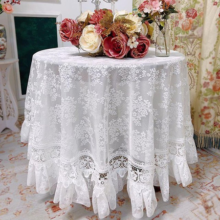 WTEMPO Makramee-Tischdecke mit Spitze in Weiß, quadratisches Shabby Chic Design mit floraler Stickerei, B/B: 120 x 120 cm