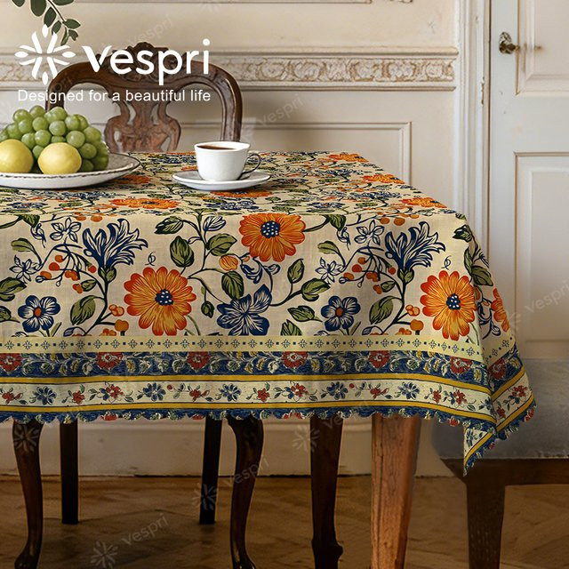 Vespri Frühlingstischdecke mit Blumenmuster in Gelb und Weiß aus Polyester für Ostern und Partys - Bild 1