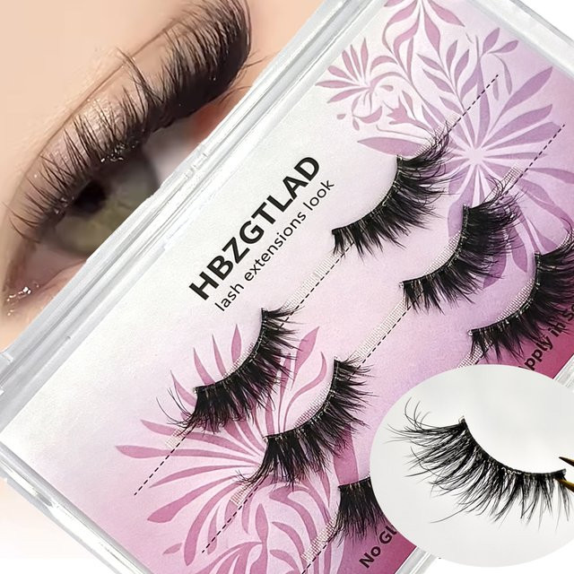AMSDCN Selbstklebende Wimpern, 3 Paar, Faux-Nerz-Wimpern, Natürlicher Look - Bild 1