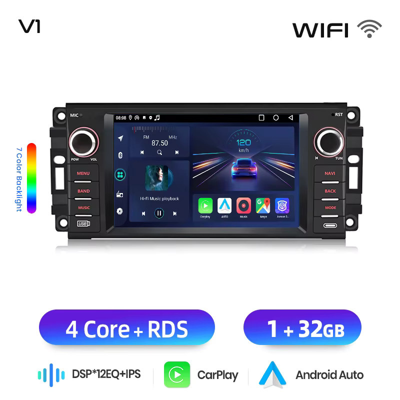 Junsun 7-Zoll CarPlay und Android Auto Autoradio für Jeep Wrangler, Dodge Grand Cherokee, Chrysler 300C, Patriot, Command, Caliber und Challenger, kabelloses Multimedia-System mit Bluetooth in Schwarz - Bild 6