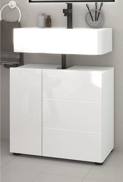 Inn.Furn Waschbeckenunterschrank Larik in Weiß Hochglanz für Badezimmer und Gäste-WC, Breite: 60 cm, Höhe: 56 cm, Tiefe: 34 cm - Bild 1