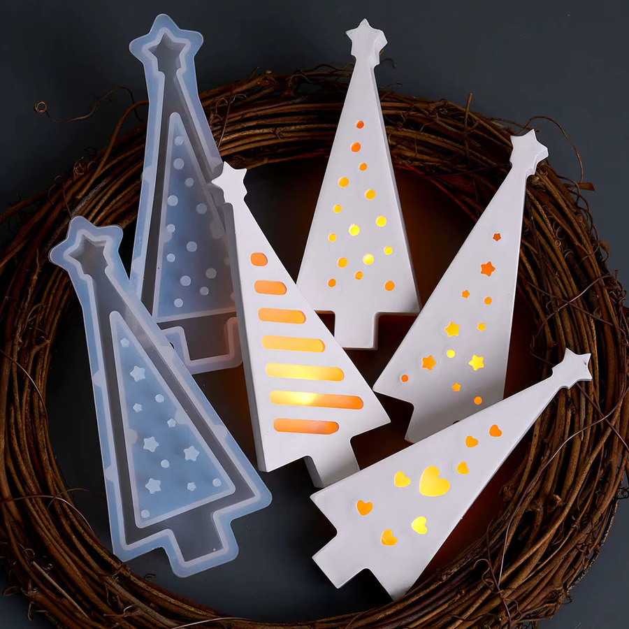 UDOCOOL Silikonform für Weihnachtsbaum-Ornamente zur DIY-Herstellung von Kerzenhaltern aus Beton, Gips oder Harz in Weiß - Bild 5