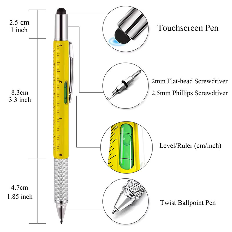 100 Stück Multitool Kugelschreiber von YUHOME Store in Gelb und Multicolour mit Nivellierlineal aus Metall - Bild 4