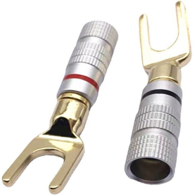 FRHY Bananenstecker Set 2 Stück vergoldet Y und U Form Spatenstecker für Lautsprecher Verstärker Audio Kabel in Gold - Bild 1