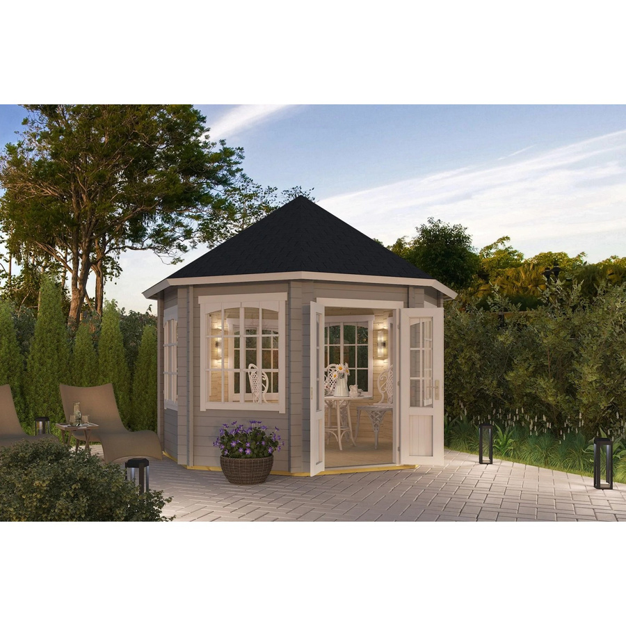 LASITA MAJA Pavillon Jamaica aus lackierter nordischer Fichte in Grau, B/H/T: 389,4 x 345 x 389,4 cm - Bild 4