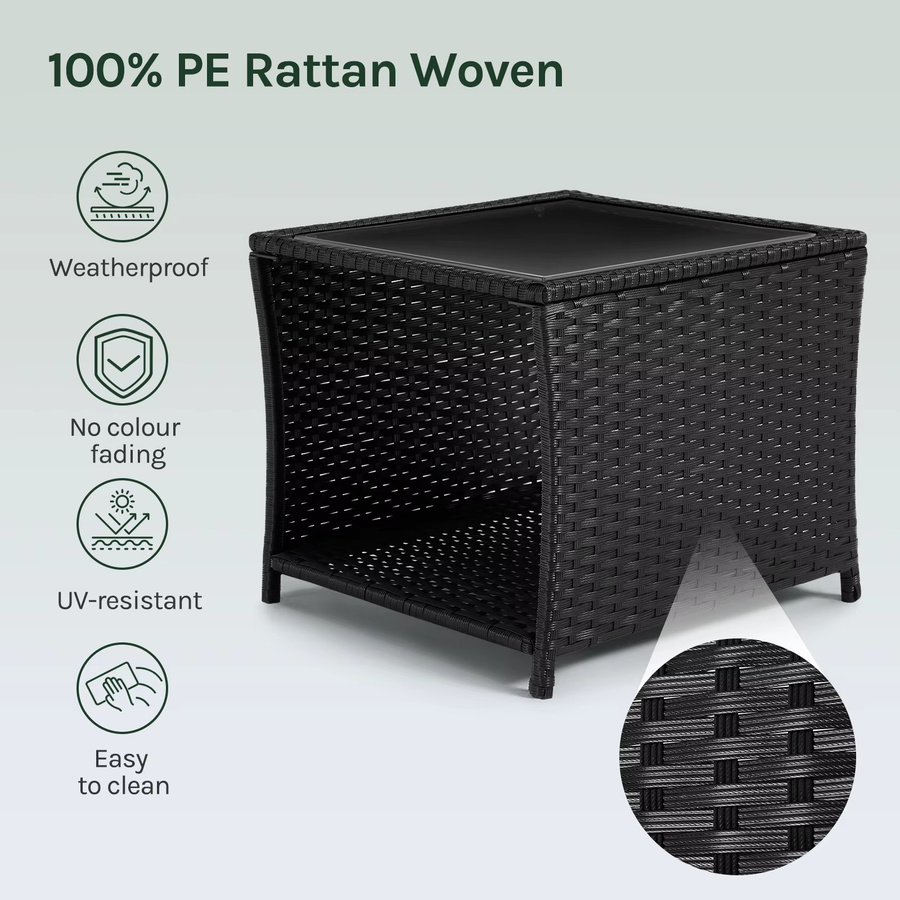 WOLTU Polyrattan Gartentisch in Schwarz mit Glasplatte und offenem Stauraum für Balkon und Terrasse - Bild 3