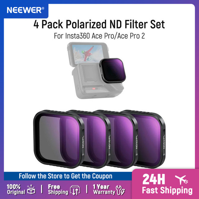 NEEWER 4er-Pack polarisiertes ND-Filterset für Insta360 Ace Pro und Ace Pro 2, ND8/PL, ND16/PL, ND32/PL, ND64/PL, Schwarz - Bild 1