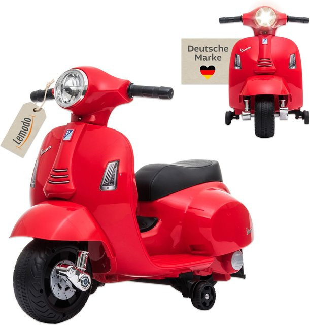 Lemodo Vespa Elektrofahrzeug Elektro Motorrad rot mit Licht und Sound 18 bis 36 Monaten - Bild 1