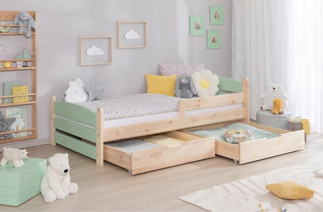 TiCAA Einzelbett Mello Kinderbett und Jugendbett aus Massivholz in Weiß im skandinavischen Design mit Schubladen - Bild 1