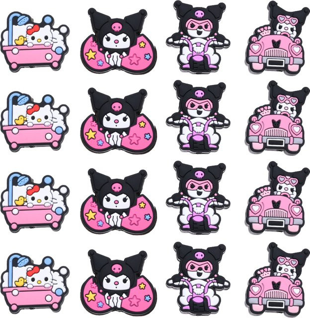 8 Stück flache Silikonperlen mit Sanrio-Motiv in Bunt für dein DIY Schmuckzubehör und Schnullerketten-Clips - Bild 1