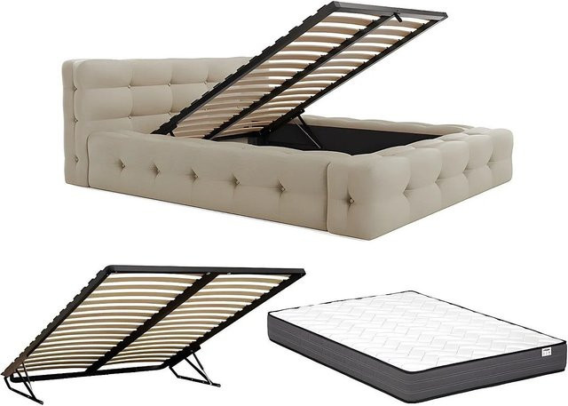 Leruco Polsterbett mit Bettkasten in Beige aus meliertem Stoff B/T: 140 x 190 cm - Bild 1