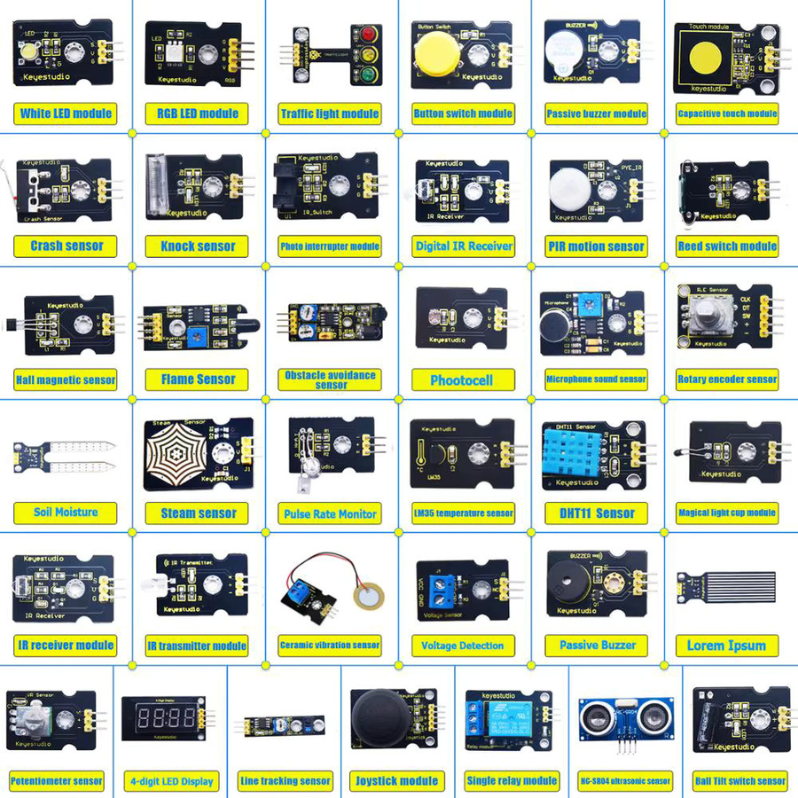 Keyestudio 37/48 In-1 Sensormodul-Kit in Multicolour für Arduino als STEM Starter-Set mit Tutorial - Bild 1
