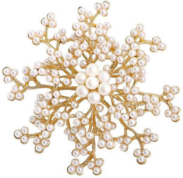 YIRAN Jewelry Brosche, Perlen, Schneeflocke, Damen, weiß - Bild 1
