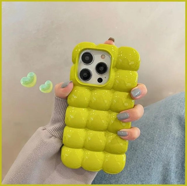 Glänzende Silikon Handyhülle im 3D Cartoon Block Gitter Design für Apple iPhone 15 14 13 16 Pro Max 12 11 in Gelb - Bild 1