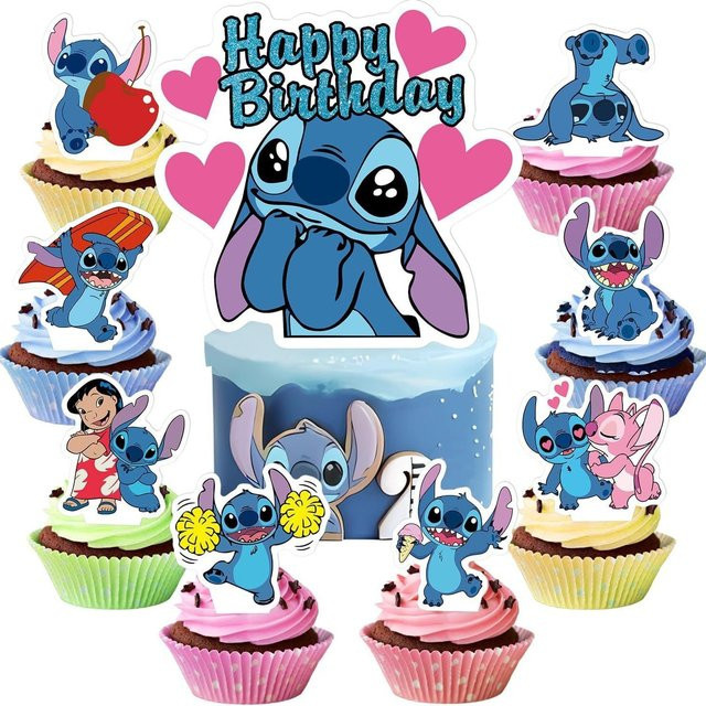 Disney Stitch Cake Topper Set mit Cupcake-Topper in Blau für deine Geburtstagsparty - Bild 1