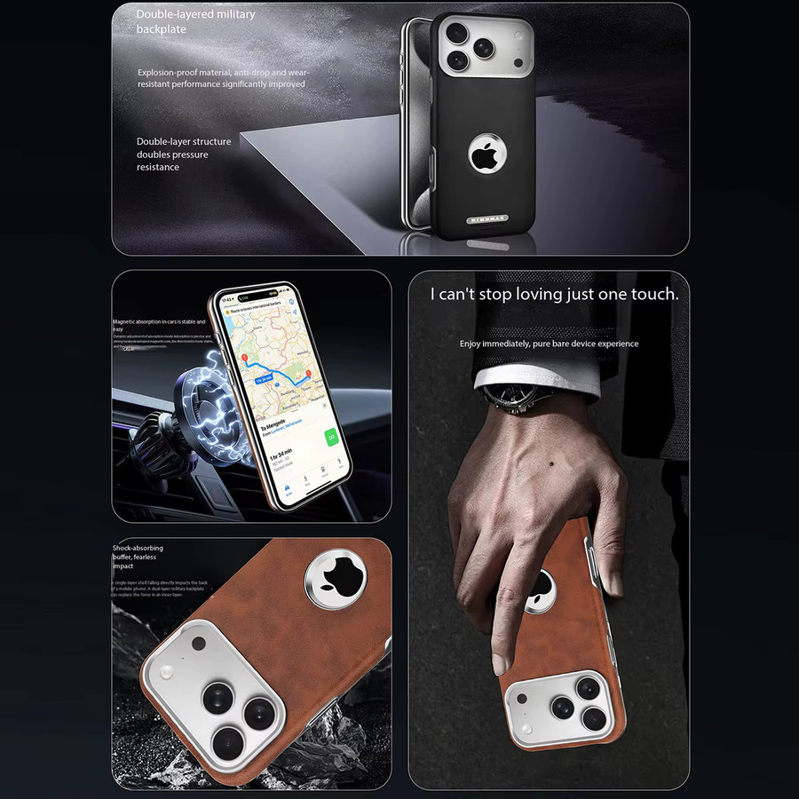 SZMUGUA Luxuriöse PU-Lederhülle mit MagSafe-Magnetfunktion für iPhone 17 Pro Max, 16, 15, 14, 13, 12 Plus mit Logo-Anzeige und Stoßschutz in Grau und Braun - Bild 3