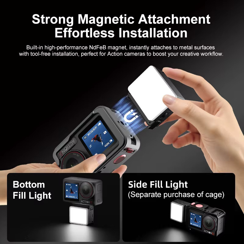Ronkoen M2-AC Mini Wasserdichtes Selfie-Licht mit Schnellverschluss in Schwarz für DJI OSMO Action 2/3/4/5Pro/6 und Nano Mini - Bild 5