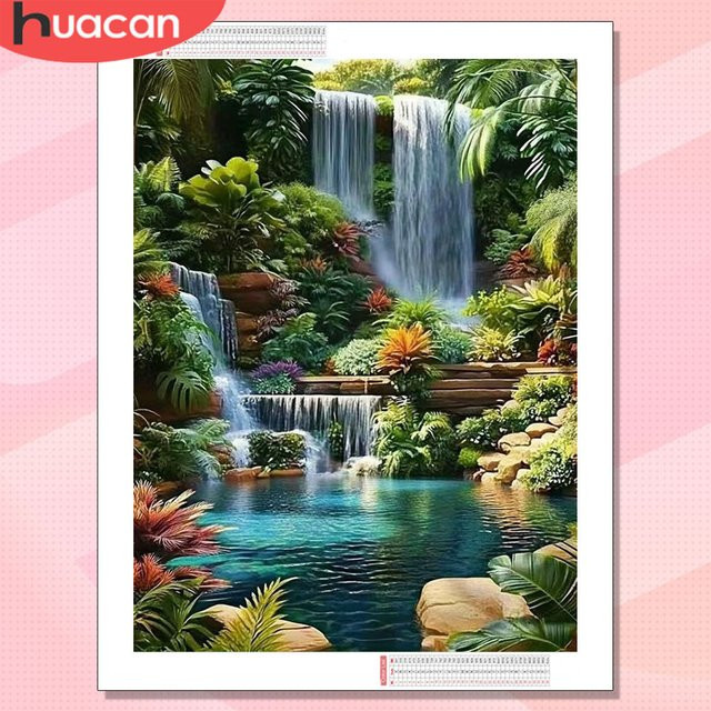 HUACAN Diamond Painting Set Wasserfall-Landschaft 5D DIY Mosaik Wanddekoration Multicolour B: 30 cm, H: 20 cm - Bild 1