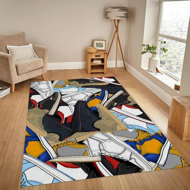 Dekorativer Bereichsteppich mit Basketballschuh-Motiv für Wohnzimmer und Schlafzimmer, B/T: 80 x 50 cm, Mehrfarbig - Bild 1