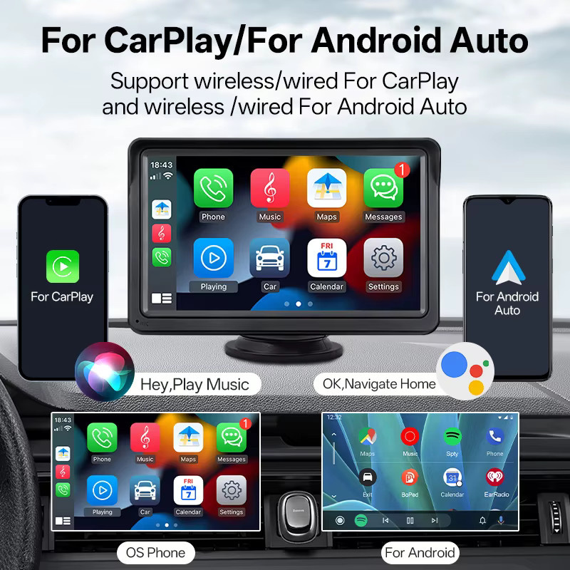 SINOVCLE 7 Zoll Touchscreen Auto Radio Multimedia Player mit Wireless Carplay und Android Auto, Schwarz, Universal für Nissan Toyota VW, USB/AUX/TF - Bild 2