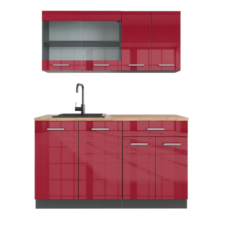 Vicco R-Line Singleküche Bordeaux Hochglanz Anthrazit Eiche Breite: 140 cm - Bild 2