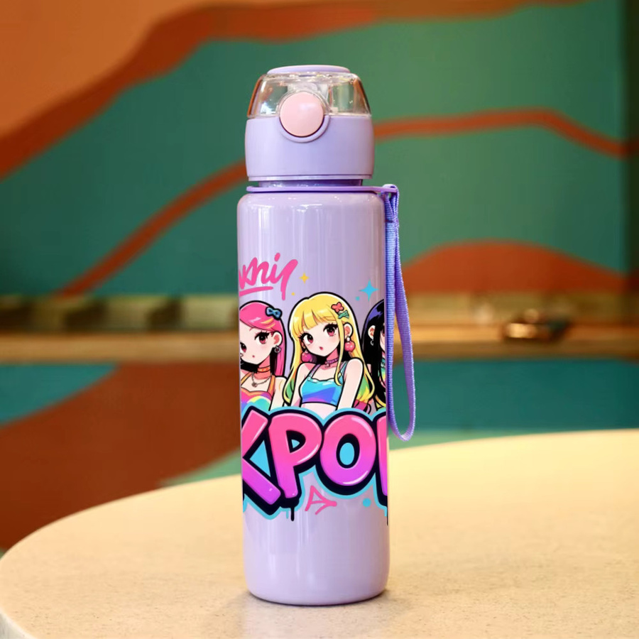 Hasbro Cartoon Wasserflasche für Kinder in Pink mit Trageriemen und Flip-Verschluss - Bild 4