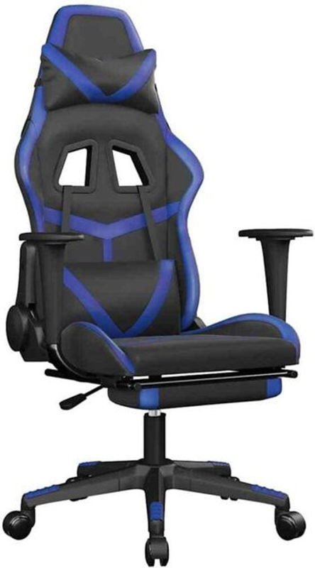 vidaxl Gamingstuhl mit Massagefunktion und Fußstütze aus Kunstleder in Schwarz/Blau - Bild 1