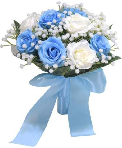 Solara Brautstrauß mit künstlichen Rosen in Grau und Blau für Hochzeiten und Jubiläen - Bild 1