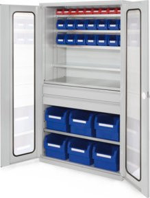 Kappes Grossraumschrank Mod. 37 mit Sichtfenstertüren in Grau aus Stahlblech, B/T/H: 113 x 59 x 195 cm - Bild 1