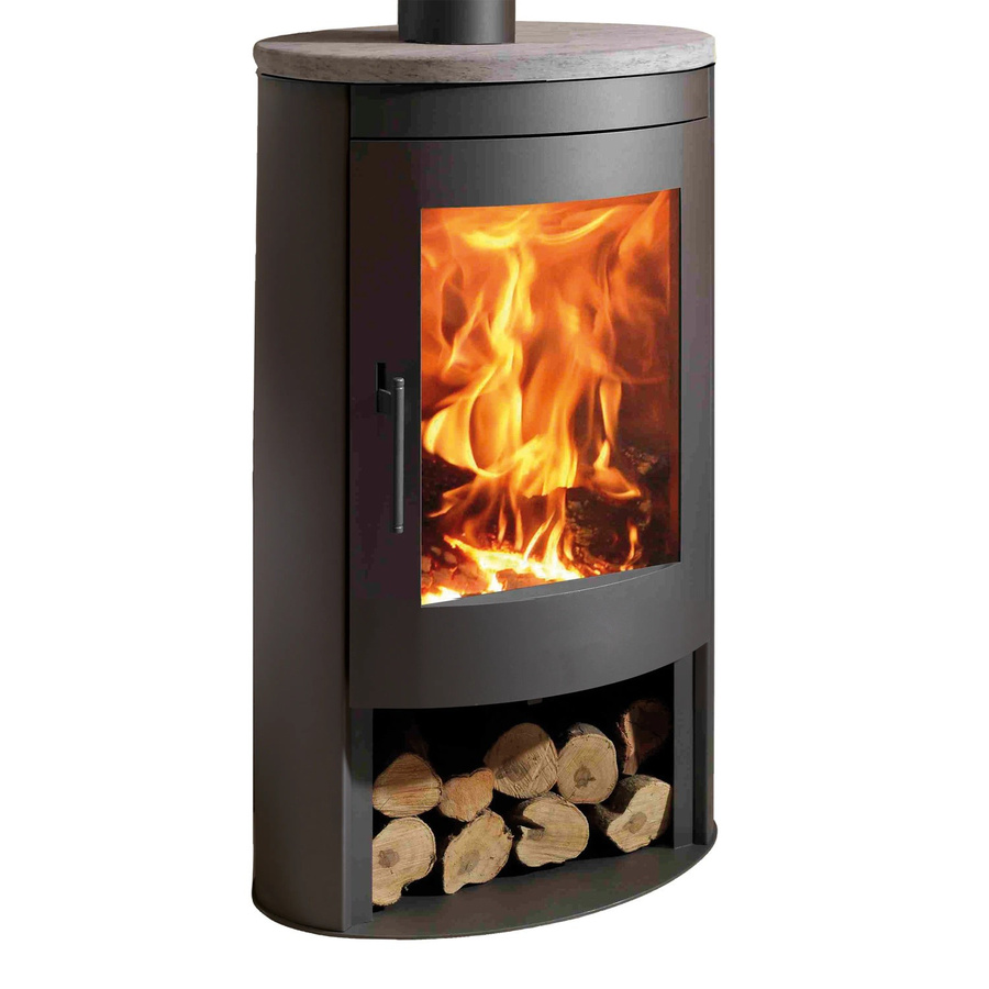 Panadero Kaminofen Oval 1 Stone in Schwarz aus Stahl und Naturstein mit 8,7 kW Leistung - Bild 2
