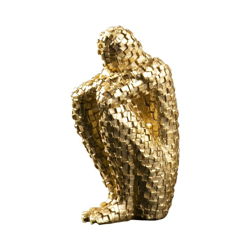 Abstrakte Denker Statue in Gold aus Kunstharz als moderne Skulptur für deine Büro- und Heimdekoration - Bild 5