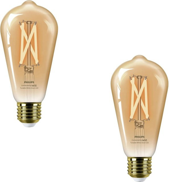 Philips Smart-LED-Leuchtmittel Set E27 Tropfenform, 2er-Set, dimmbar, Gold/Messing und Transparent, 50 W, WiFi und Wiz kompatibel - Bild 1