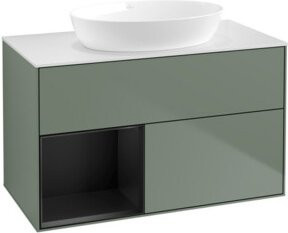 V&B Waschtischunterschrank Finion 100 in Weiß mit blauem Regal, lackiert, B/T/H: 100 x 50,1 x 50,1 cm - Bild 1