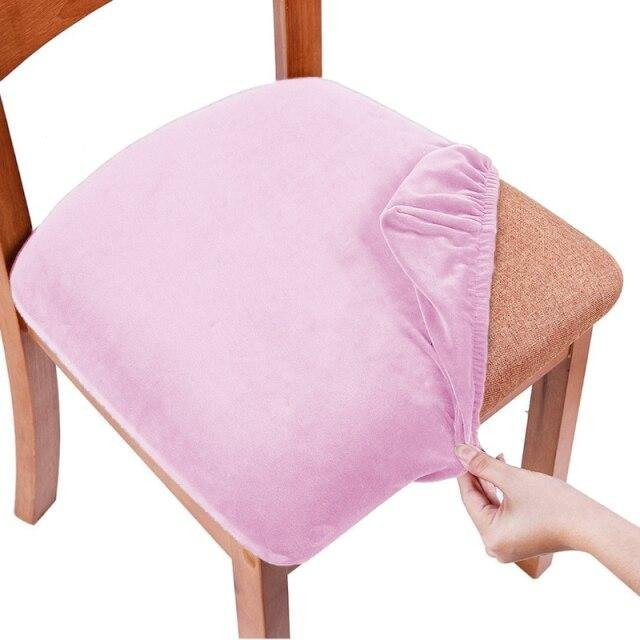 Waschbare Samt-Spandex-Sitzbezüge für Esszimmerstühle in Rosa, elastische Kissenbezüge aus Polyester und Elastan - Bild 1