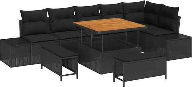 vidaXL Garten-Sofa-Set aus Poly-Rattan in Schwarz mit 9-teiligem Set inklusive Kissen und Couchtisch für Garten, Balkon oder Terrasse - Bild 1
