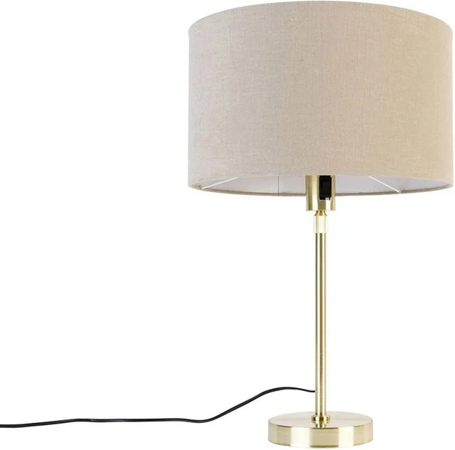 QAZQA Tischleuchte modern in Gold und Braun mit verstellbarer Höhe und Stoffschirm, E27 - Bild 1
