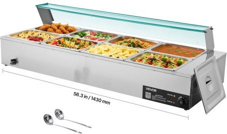 VEVOR kommerzieller elektrischer Speisenwärmer aus Edelstahl in Silber mit Glasabdeckung und Suppenkelle, 1,7 kW Chafing Dish für Catering und Restaurant - Bild 1
