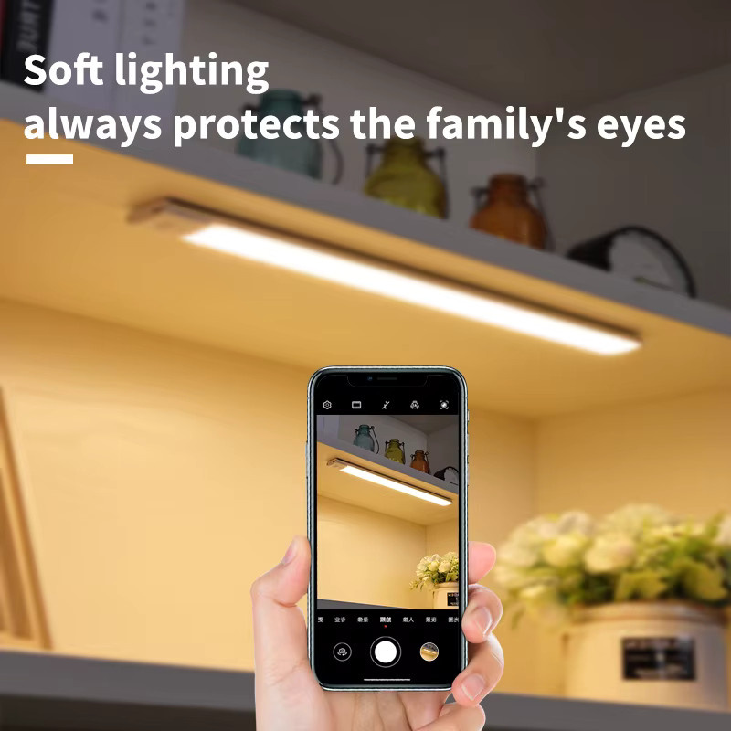 Pzsunly LED Bewegungsmelder Schrankleuchte mit USB-Aufladung und drei Lichtfarben in Weiß für Küche und Kleiderschrank - Bild 2