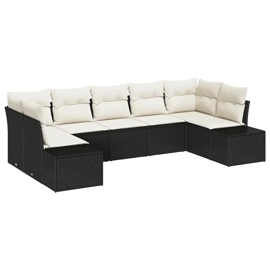 vidaXL Garten-Sofa-Set aus Poly-Rattan in Schwarz und Beige mit Kissen und Metallgestell - Bild 2