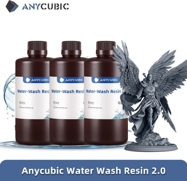 Anycubic Wasserwaschharz Grey, 3 kg, hochpräzises Standard-Photopolymer für LCD-3D-Drucker, geruchsarm und mit niedriger Viskosität - Bild 1