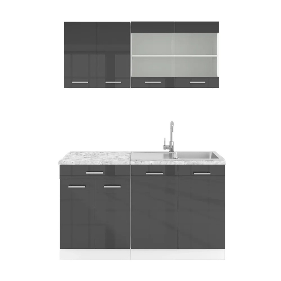 Vicco R-Line Singleküche Einbauküche in Anthrazit Hochglanz und Weiß mit Marmor-Optik, Breite: 140 cm - Bild 2