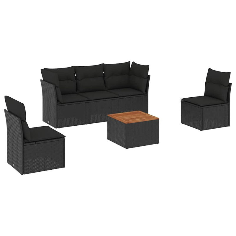 Vidaxl Gartenmöbel-Set aus Polyrattan mit Kissen, 6-teilig, Schwarz - Bild 4