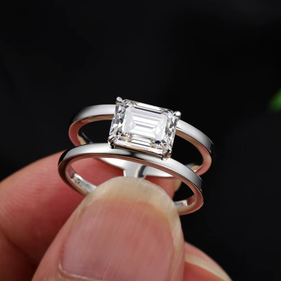 GXTRS Moissanit-Ring, 925 Silber, Smaragdschliff, Unisex - Bild 2