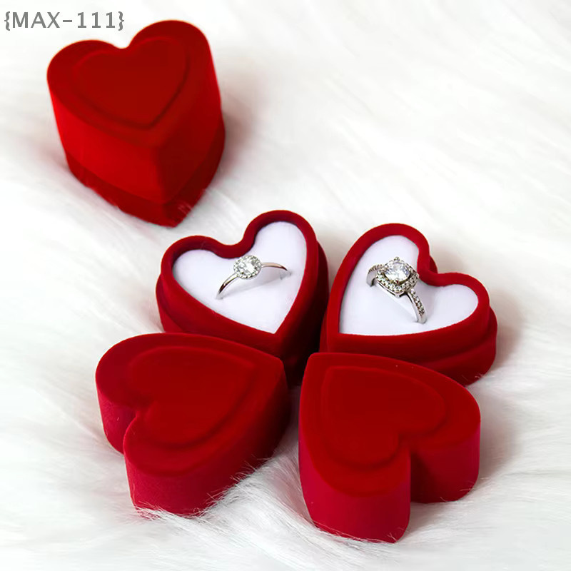 Herzförmige Ringbox aus rotem Samt für Schmuck, ideal für Hochzeit, Verlobung und Jubiläum (F2-MAX111) - Bild 3