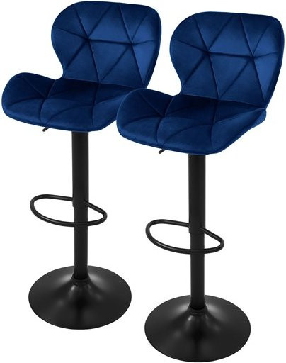 ML-Design Barhocker 2er Set aus blauem Samt mit Rückenlehne und Fußstütze höhenverstellbar - Bild 1