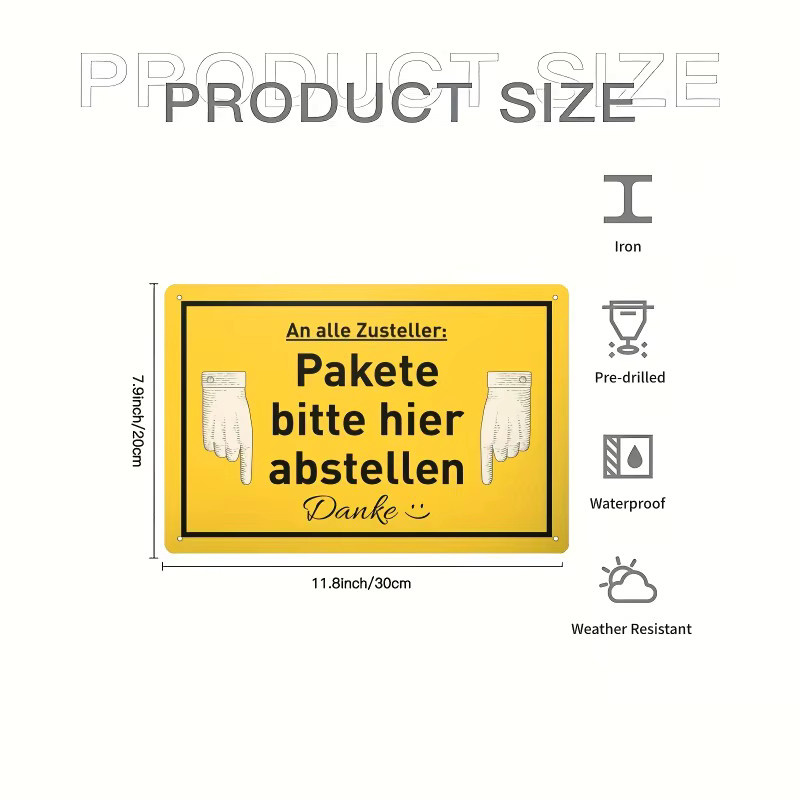 Paketlieferungs-Schild CIFBUY Bitte hinterlassen Sie Pakete hier, Gelb, Metall, Breite: 20 cm, Höhe: 30 cm - Bild 3