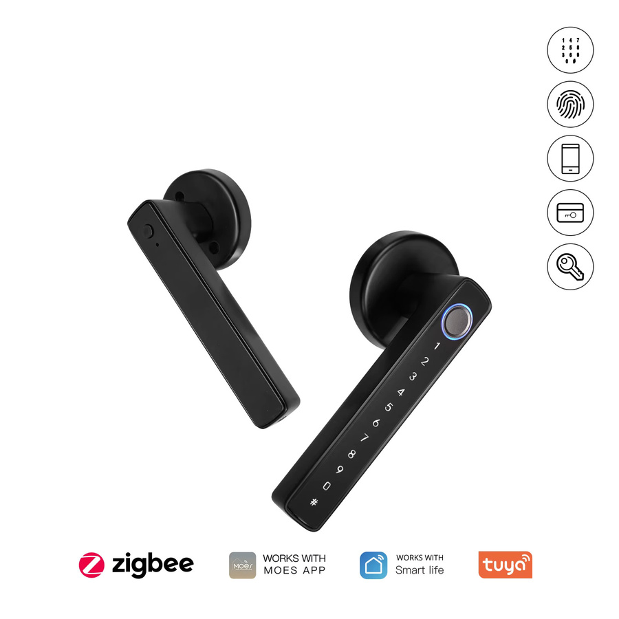 MOES Tuya Zigbee Smart Fingerabdruck-Türgriffschloss in Schwarz mit Passwort und App-Fernentriegelung für Hotel, Büro und Mietwohnungen - Bild 4