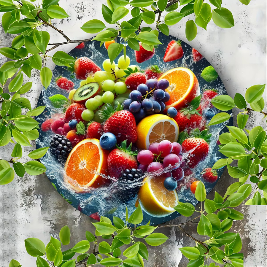 Potdemiel Rundes Metallschild mit Obst- und Gemüse-Design, Wetterbeständige Wanddekoration, Durchmesser: 20,3 cm, Mehrfarbig - Bild 4